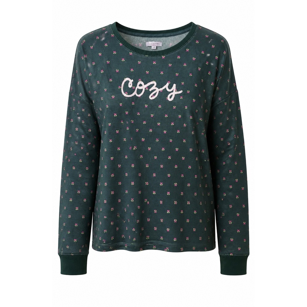 LC Lauren Conrad Green Floral Cozy Graphic Sweater Top XL Long Sleeve